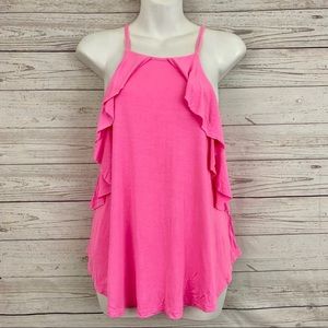 Hot pink high neck ruffle top by express NWT